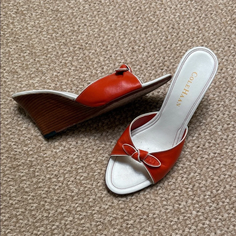 Cole Haan Orange Leather Bow Slide Mules - Picture 2 of 7